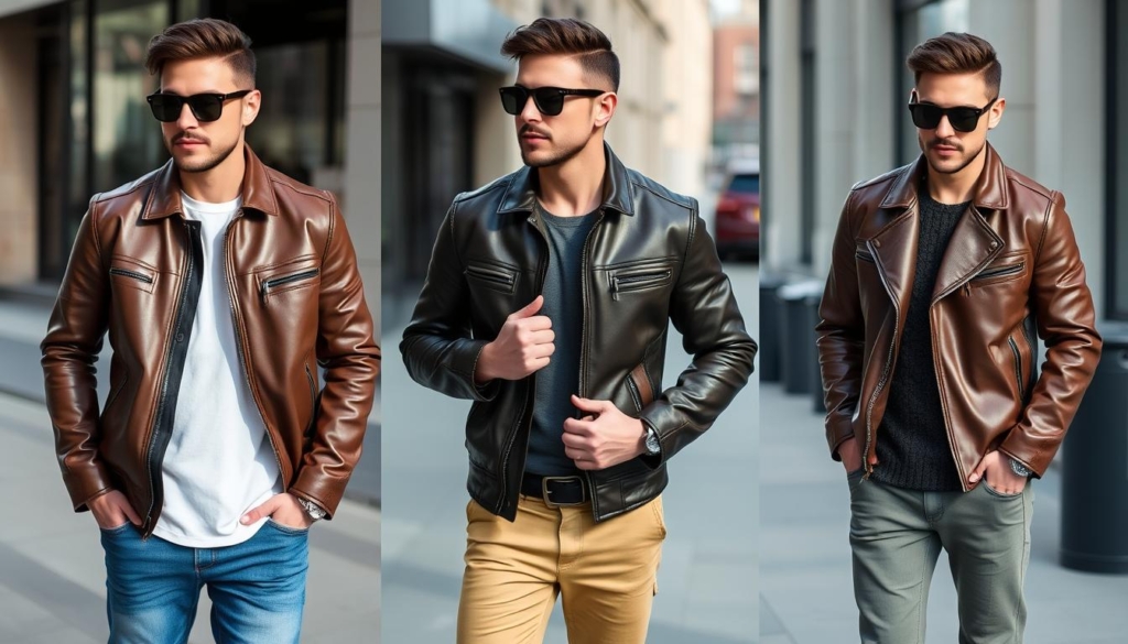 Kombiniere deine Lederjacke mit einer gut sitzenden Jeans und einem einfachen T-Shirt für einen lässigen Alltagslook.
