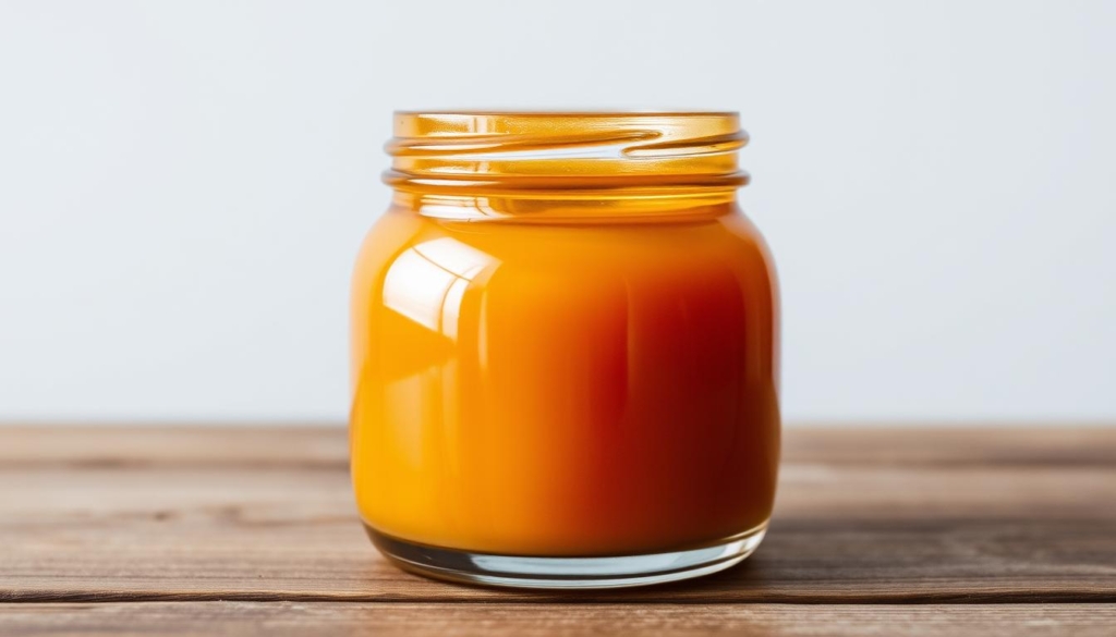 Prompt A lustrous leather balm in a glass jar, sitting on a wooden surface. The balm has a warm, amber hue and a rich, buttery texture. Soft, diffused lighting illuminates the product, creating a sense of depth and highlighting its luxurious finish. The background is a neutral, minimalist setting, allowing the balm to take center stage. The composition is clean and well-balanced, with the jar positioned in the middle third of the frame. The overall atmosphere conveys a sense of refinement, quality, and the promise of restoring the shine and suppleness to leather. Prompt A lustrous leather balm in a glass jar, sitting on a wooden surface. The balm has a warm, amber hue and a rich, buttery texture. Soft, diffused lighting illuminates the product, creating a sense of depth and highlighting its luxurious finish. The background is a neutral, minimalist setting, allowing the balm to take center stage. The composition is clean and well-balanced, with the jar positioned in the middle third of the frame. The overall atmosphere conveys a sense of refinement, quality, and the promise of restoring the shine and suppleness to leather.