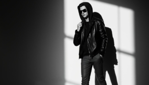 Trendlook: Hoodie unter Lederjacke tragen