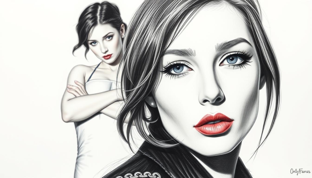 A captivating portrait of Kati Karenina, the OnlyFans sensation, set against a minimalist backdrop. In the foreground, a striking close-up showcases her alluring features, accentuated by precise lighting that casts dramatic shadows. The middle ground features a glimpse of her confident, seductive pose, while the background is rendered in a clean, monochromatic style with hints of color to create visual interest. The overall atmosphere is one of mystery, elegance, and the power of Kati's unique Erfolgsgeheimnis that has made her an online phenomenon.