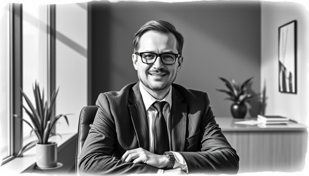 A corporate headshot of Constantin Buschmann, the CEO, sitting at a desk in a modern office. The lighting is soft and directional, casting subtle shadows that add depth and dimension to his face. He is dressed in a sharp, well-tailored suit, exuding an air of professionalism and authority. The background is a muted palette of grays and blacks, with a few pops of color in the form of a potted plant or artwork, creating a sense of balance and sophistication. The overall tone is one of confident leadership, reflecting Buschmann's role in the company's new direction. A corporate headshot of Constantin Buschmann, the CEO, sitting at a desk in a modern office. The lighting is soft and directional, casting subtle shadows that add depth and dimension to his face. He is dressed in a sharp, well-tailored suit, exuding an air of professionalism and authority. The background is a muted palette of grays and blacks, with a few pops of color in the form of a potted plant or artwork, creating a sense of balance and sophistication. The overall tone is one of confident leadership, reflecting Buschmann's role in the company's new direction.
