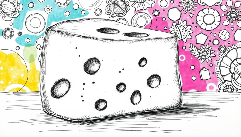 A detailed black and white pencil sketch of a large wedge of cheese with intricate shading and texture, accentuated by vibrant pops of color in the background. The cheese has an eccentric, whimsical design with playful patterns, shapes, and textures that give it a sense of playful movement. In the foreground, the cheese is positioned at a dynamic angle, capturing its voluminous presence. The middle ground features a richly detailed backdrop of complementary shapes and patterns, creating depth and visual interest. The overall composition conveys a sense of artful, conceptual wealth analysis with a quirky, artistic flair. A detailed black and white pencil sketch of a large wedge of cheese with intricate shading and texture, accentuated by vibrant pops of color in the background. The cheese has an eccentric, whimsical design with playful patterns, shapes, and textures that give it a sense of playful movement. In the foreground, the cheese is positioned at a dynamic angle, capturing its voluminous presence. The middle ground features a richly detailed backdrop of complementary shapes and patterns, creating depth and visual interest. The overall composition conveys a sense of artful, conceptual wealth analysis with a quirky, artistic flair.