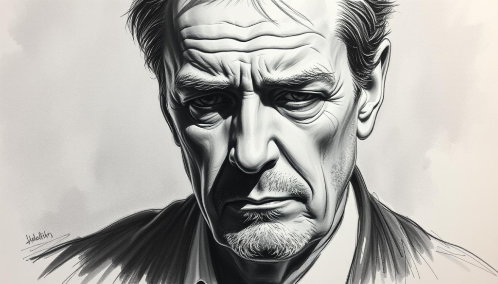 A detailed charcoal sketch of a man's face, Wolfgang Lippert, set against a muted backdrop with subtle splashes of color. His expression conveys a pensive, introspective mood, reflecting the financial highs and lows he has experienced. The lighting casts dramatic shadows, adding depth and dimensionality to the portrait. The overall aesthetic evokes a sense of contemplation and the complex journey of personal wealth. A detailed charcoal sketch of a man's face, Wolfgang Lippert, set against a muted backdrop with subtle splashes of color. His expression conveys a pensive, introspective mood, reflecting the financial highs and lows he has experienced. The lighting casts dramatic shadows, adding depth and dimensionality to the portrait. The overall aesthetic evokes a sense of contemplation and the complex journey of personal wealth.