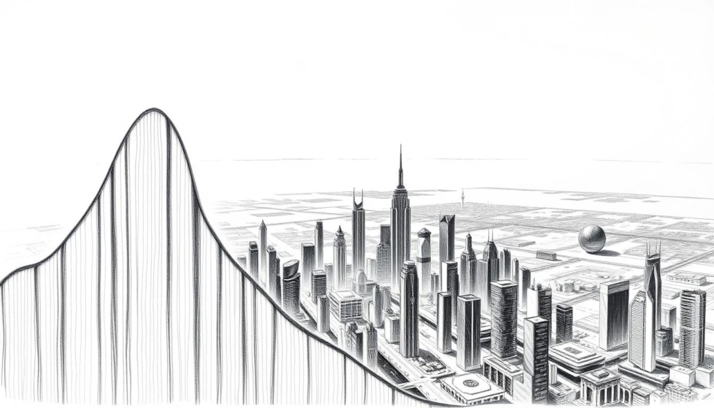 A futuristic landscape of financial growth and prosperity, rendered in a captivating black and white palette with subtle pops of color. In the foreground, a soaring chart depicting the steady rise of Achraf's wealth, its lines and curves elegantly etched in graphite. The middle ground features a cityscape of towering skyscrapers, their architectural forms casting dynamic shadows that dance across the scene. In the background, a boundless horizon fills the frame, hinting at the vast potential for continued growth and expansion. The overall atmosphere is one of optimism and forward momentum, conveyed through a masterful blend of precise linework, chiaroscuro lighting, and strategic use of color accents. A futuristic landscape of financial growth and prosperity, rendered in a captivating black and white palette with subtle pops of color. In the foreground, a soaring chart depicting the steady rise of Achraf's wealth, its lines and curves elegantly etched in graphite. The middle ground features a cityscape of towering skyscrapers, their architectural forms casting dynamic shadows that dance across the scene. In the background, a boundless horizon fills the frame, hinting at the vast potential for continued growth and expansion. The overall atmosphere is one of optimism and forward momentum, conveyed through a masterful blend of precise linework, chiaroscuro lighting, and strategic use of color accents.