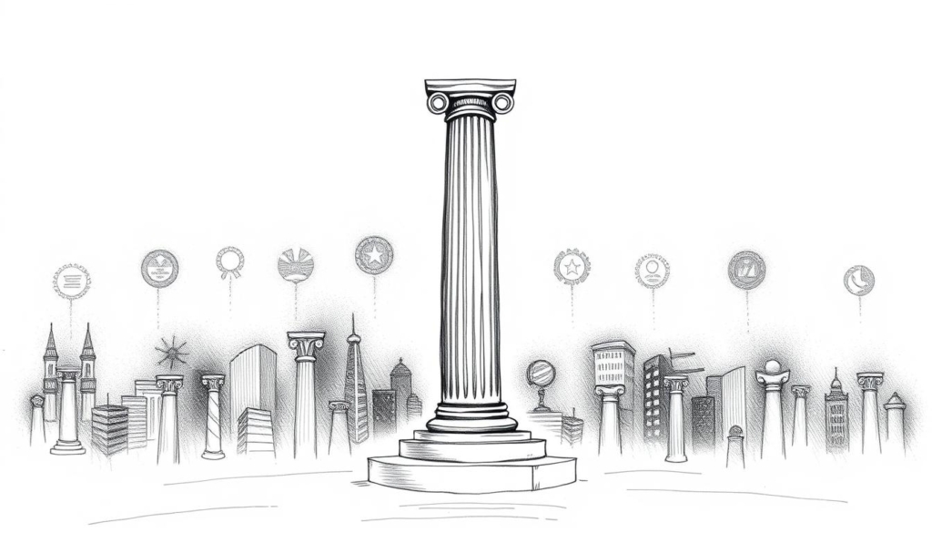 A monochromatic illustration showcasing the key milestones of Simon Gosejohann's illustrious career. In the foreground, a central pillar stands tall, representing the foundation of his success - his natural talent and unwavering dedication. Surrounding it, a series of smaller pillars depict the various stages of his journey: an early role in a popular TV show, the launch of his successful comedy specials, and the expansion into entrepreneurial ventures. The background is hazy, with faint outlines of his accolades and awards adding subtle pops of color, creating a sense of depth and emphasizing the solidity of his achievements. The overall tone is one of focus, determination, and a steadfast climb to the top, reflecting the "Säulen seiner Karriere" - the pillars that have defined Simon Gosejohann's remarkable rise to prominence. A monochromatic illustration showcasing the key milestones of Simon Gosejohann's illustrious career. In the foreground, a central pillar stands tall, representing the foundation of his success - his natural talent and unwavering dedication. Surrounding it, a series of smaller pillars depict the various stages of his journey: an early role in a popular TV show, the launch of his successful comedy specials, and the expansion into entrepreneurial ventures. The background is hazy, with faint outlines of his accolades and awards adding subtle pops of color, creating a sense of depth and emphasizing the solidity of his achievements. The overall tone is one of focus, determination, and a steadfast climb to the top, reflecting the "Säulen seiner Karriere" - the pillars that have defined Simon Gosejohann's remarkable rise to prominence.