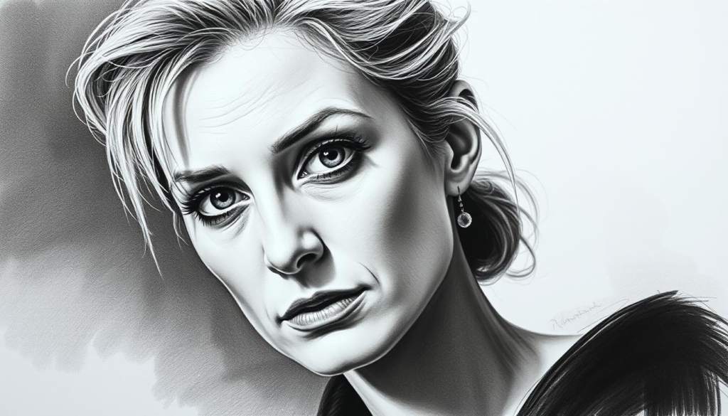 A portrait of Mirja du Mont, a renowned German actress and TV personality, captured in a pensive, introspective pose. The image showcases her striking features, including her piercing gaze and delicate bone structure, rendered in a muted black and white palette with subtle, colorful highlights. The lighting is soft and diffused, creating a sense of introspection and quiet contemplation, hinting at the depth and complexity of her acting career and the "Highlights and Current Projects" she has undertaken. The composition is carefully balanced, with Mirja's face occupying the central focus, surrounded by a minimalist, yet visually engaging background. A portrait of Mirja du Mont, a renowned German actress and TV personality, captured in a pensive, introspective pose. The image showcases her striking features, including her piercing gaze and delicate bone structure, rendered in a muted black and white palette with subtle, colorful highlights. The lighting is soft and diffused, creating a sense of introspection and quiet contemplation, hinting at the depth and complexity of her acting career and the "Highlights and Current Projects" she has undertaken. The composition is carefully balanced, with Mirja's face occupying the central focus, surrounded by a minimalist, yet visually engaging background.