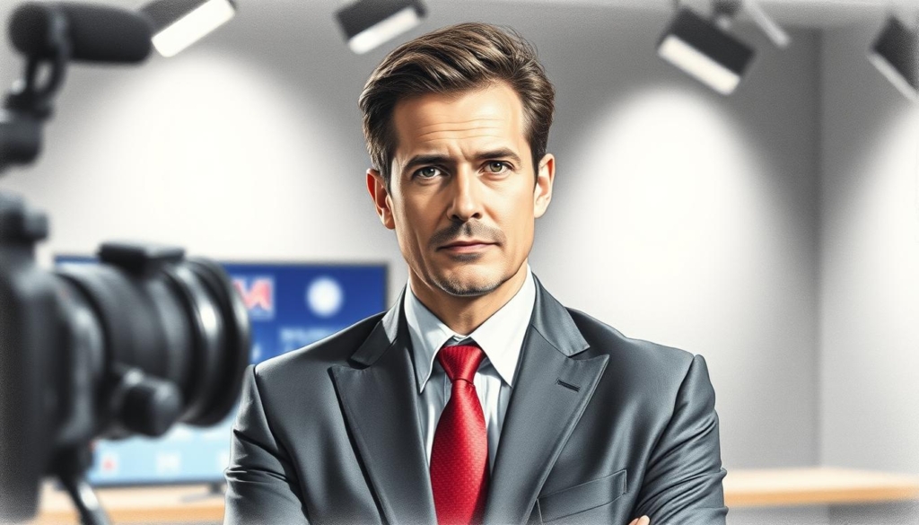 A professional TV commentator, Sandro Wagner, stands poised before a camera, his gaze keen and authoritative. Dressed smartly in a tailored suit, he commands the attention of the viewer, his expressions conveying a depth of knowledge and experience. The lighting is soft and flattering, casting subtle shadows that accentuate his features. The background is muted, allowing the focus to remain on Wagner's confident presence. Pops of color, perhaps in the form of a vibrant tie or subtle studio accents, add visual interest and a sense of polish. This image captures the essence of Wagner's role as a respected TV expert, ready to share his expertise and insights with the audience. A professional TV commentator, Sandro Wagner, stands poised before a camera, his gaze keen and authoritative. Dressed smartly in a tailored suit, he commands the attention of the viewer, his expressions conveying a depth of knowledge and experience. The lighting is soft and flattering, casting subtle shadows that accentuate his features. The background is muted, allowing the focus to remain on Wagner's confident presence. Pops of color, perhaps in the form of a vibrant tie or subtle studio accents, add visual interest and a sense of polish. This image captures the essence of Wagner's role as a respected TV expert, ready to share his expertise and insights with the audience.