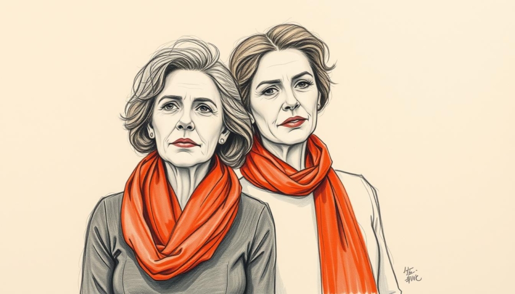 A sibling duo standing side by side, their postures mirroring one another, conveying a sense of unity and shared purpose. Warm, muted tones with deliberate pops of color - a vibrant red scarf, a splash of azure in the background - guiding the viewer's eye. Pencil sketched lines capture the expressive, pensive expressions on their faces, hinting at the influence and impact of their bond on the actress's remarkable career. Subtle, textured details lend depth and dimension, creating an atmospheric, almost cinematic tableau. A sibling duo standing side by side, their postures mirroring one another, conveying a sense of unity and shared purpose. Warm, muted tones with deliberate pops of color - a vibrant red scarf, a splash of azure in the background - guiding the viewer's eye. Pencil sketched lines capture the expressive, pensive expressions on their faces, hinting at the influence and impact of their bond on the actress's remarkable career. Subtle, textured details lend depth and dimension, creating an atmospheric, almost cinematic tableau.