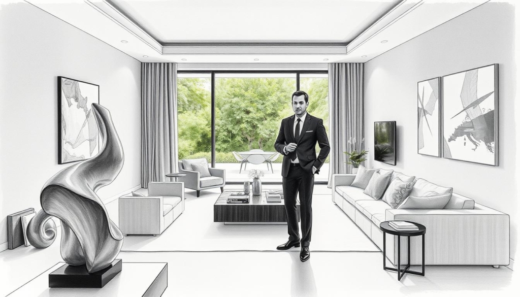 A sophisticated gentleman, Marian Gold, stands amidst a meticulously curated, minimalist living space. Soft, directional lighting accentuates the clean lines of his designer furniture and the smooth, grayscale textures of the walls. In the foreground, a large, abstract sculpture in muted tones commands attention, hinting at Marian's refined artistic sensibilities. In the background, a panoramic window offers a glimpse of a lush, private garden, suggesting a tranquil retreat from the public eye. The overall mood is one of understated elegance and thoughtful, personal investment, reflecting Marian Gold's discerning lifestyle and discreet wealth. A sophisticated gentleman, Marian Gold, stands amidst a meticulously curated, minimalist living space. Soft, directional lighting accentuates the clean lines of his designer furniture and the smooth, grayscale textures of the walls. In the foreground, a large, abstract sculpture in muted tones commands attention, hinting at Marian's refined artistic sensibilities. In the background, a panoramic window offers a glimpse of a lush, private garden, suggesting a tranquil retreat from the public eye. The overall mood is one of understated elegance and thoughtful, personal investment, reflecting Marian Gold's discerning lifestyle and discreet wealth.