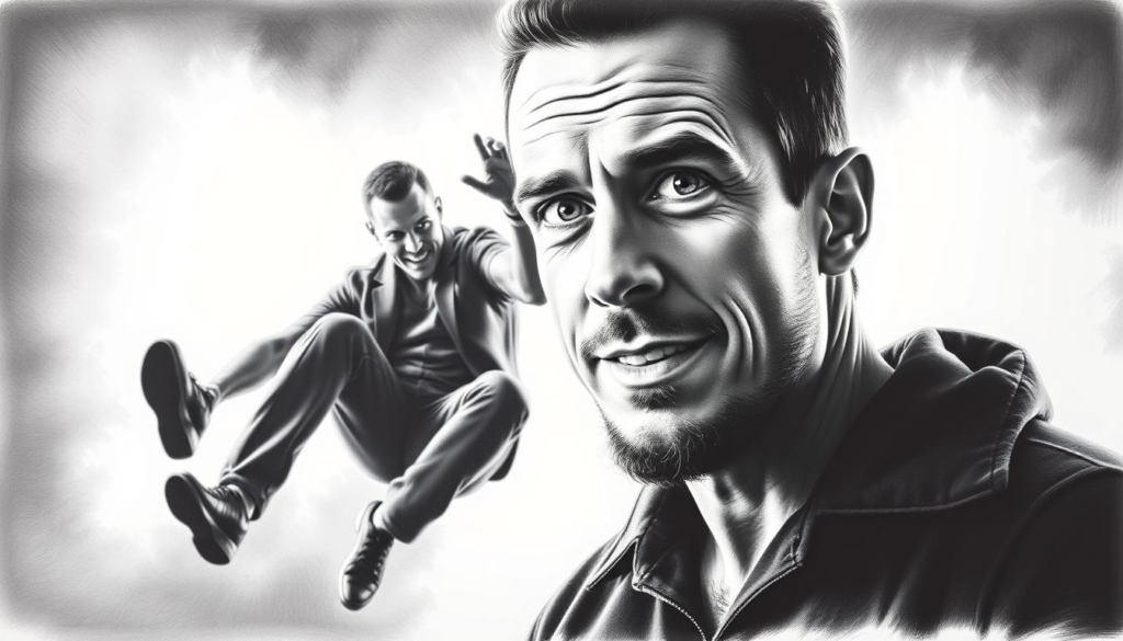 A striking portrait of Steve-O, the daredevil star of the iconic Jackass series, against a moody, black-and-white backdrop. In the foreground, his face is rendered in meticulous detail, with a pensive expression and a hint of a smile. The middle ground showcases Steve-O in action, captured in a dramatic pose that captures his fearless and captivating persona. The background is a play of shadows and highlights, creating a sense of depth and atmosphere. Subtle pops of color, such as the vibrant hues of his tattoos, add visual interest and depth to the monochromatic palette. This image serves as a compelling visual representation of Steve-O's thrilling filmography, from his Jackass days to his own ambitious projects. A striking portrait of Steve-O, the daredevil star of the iconic Jackass series, against a moody, black-and-white backdrop. In the foreground, his face is rendered in meticulous detail, with a pensive expression and a hint of a smile. The middle ground showcases Steve-O in action, captured in a dramatic pose that captures his fearless and captivating persona. The background is a play of shadows and highlights, creating a sense of depth and atmosphere. Subtle pops of color, such as the vibrant hues of his tattoos, add visual interest and depth to the monochromatic palette. This image serves as a compelling visual representation of Steve-O's thrilling filmography, from his Jackass days to his own ambitious projects.