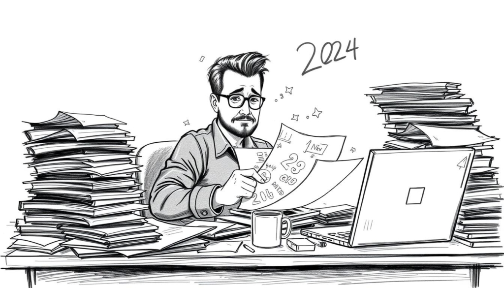 A stylized, pencil sketch-like illustration of Bülent Ceylan, a prominent German comedian, as he plans his upcoming projects for 2024. The image captures him sitting at a cluttered desk, surrounded by stacks of papers, a laptop, and a mug of coffee. His expression is one of deep concentration as he sketches out ideas, with occasional pops of color highlighting the most promising concepts. The background is a muted, monochrome scene, allowing the subject to take center stage. The lighting is soft and directional, casting subtle shadows that add depth and dimension to the drawing. The overall mood is one of creative energy and forward-thinking, reflecting Ceylan's ambitious plans for the year ahead.