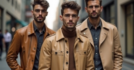 Lederjacke beige Herren Outfit-Titel