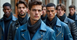 Lederjacke blau Herren Outfit-Titel