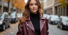 Lederjacke bordeaux Damen Outfit-Titel