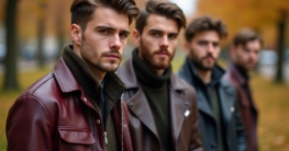 Lederjacke bordeaux Herren Outfit-Titel