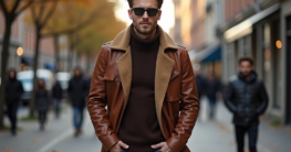 Lederjacke braun Herren Outfit-Titel