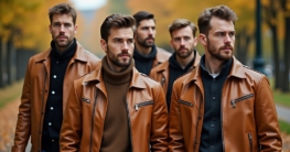 Lederjacke camel Herren Outfit-Titel