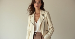 Lederjacke creme kombinieren Damen-Titel