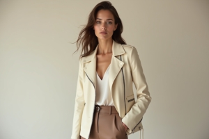 8 Wege, Lederjacke in Creme für Damen zu kombinieren
